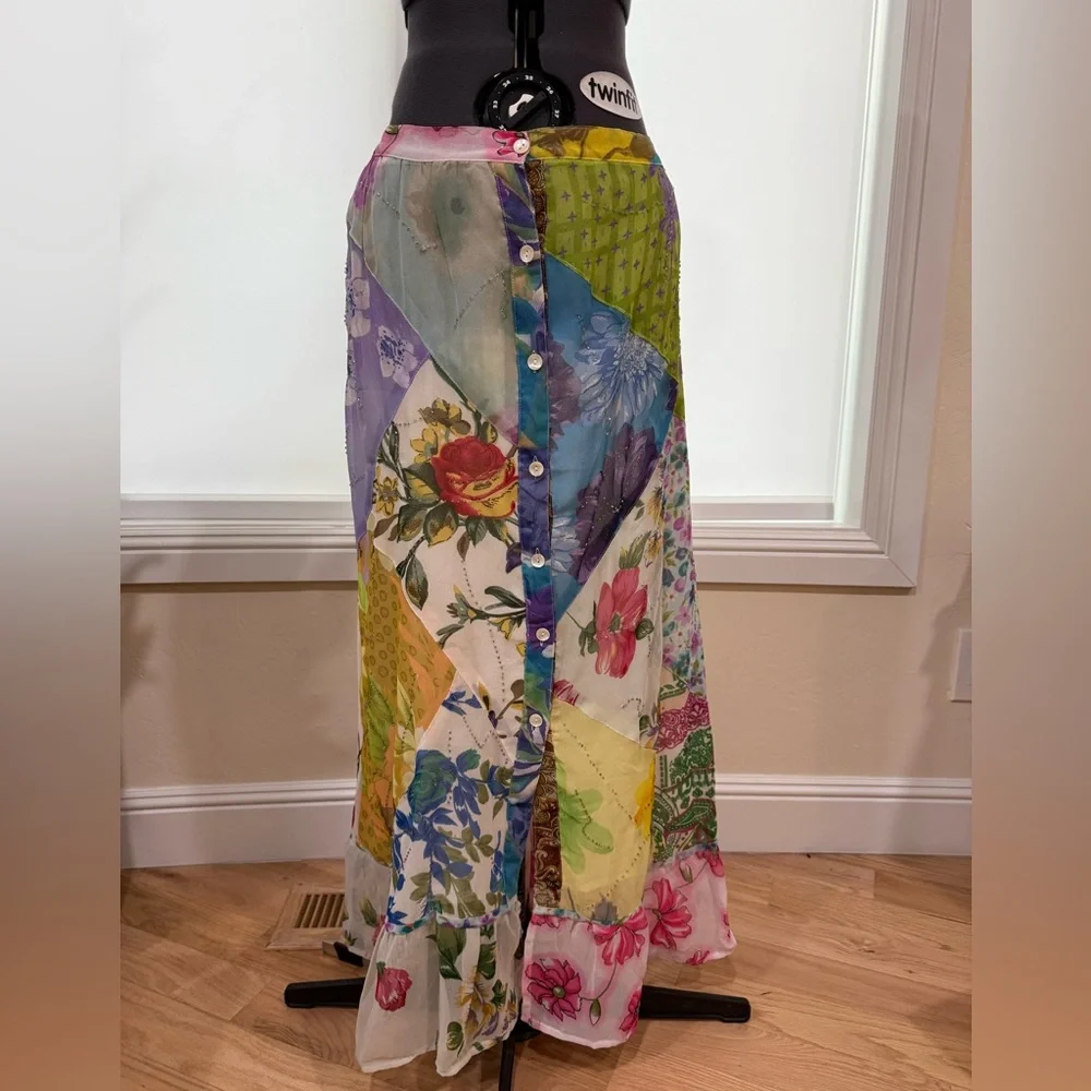 Sacred Threads Colorful Patchwork Maxi Skirt - Picture 1 of 8